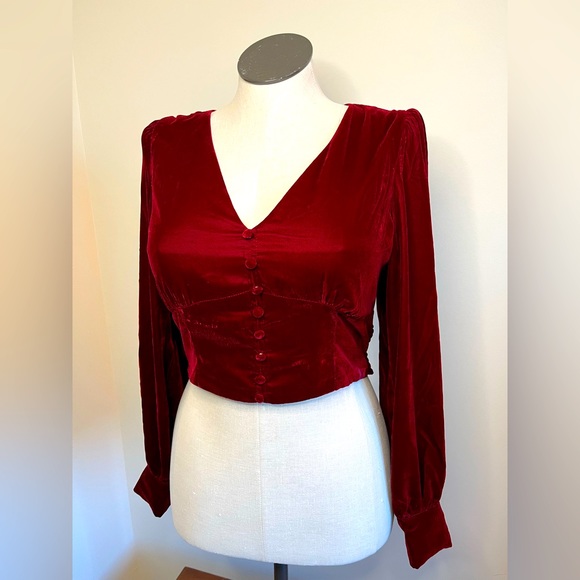House of Harlow 1960 Tops - Long Sleeve Red Velvety Cropped Open Back Blouse. House of Harlow. NWT  Size L